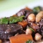Carne de Porco à moda de Beja, mas com grão e espinafres